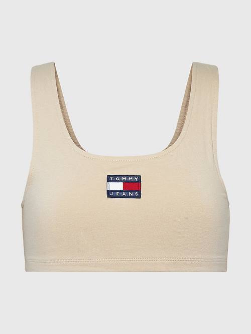 Tommy Hilfiger Badge Cropped Fit Tank Top Póló Női Bézs | TH359QKD