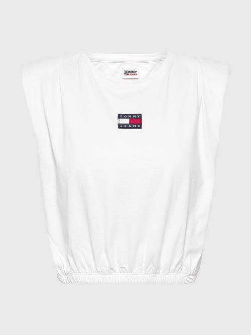 Tommy Hilfiger Badge Cropped Fit Tank Top Póló Női Fehér | TH546AGM