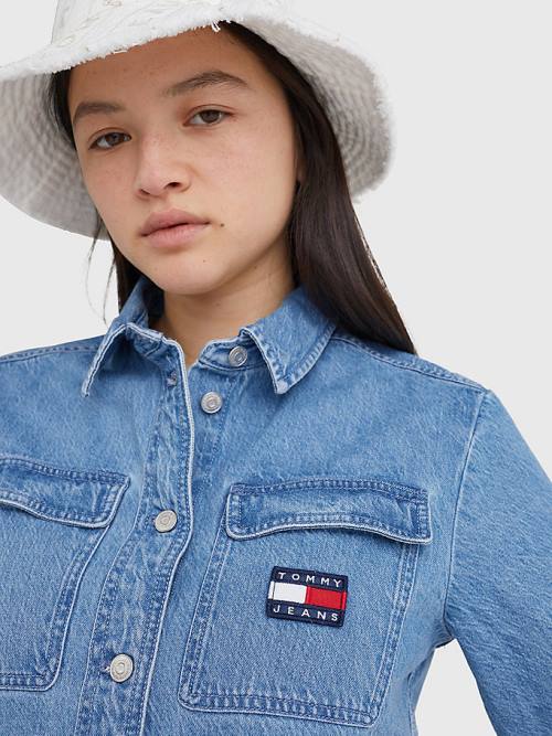 Tommy Hilfiger Badge Cropped Rövid Sleeve Denim Ingek Női Denim | TH195DBW