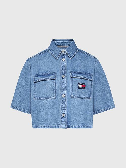 Tommy Hilfiger Badge Cropped Rövid Sleeve Denim Ingek Női Denim | TH195DBW