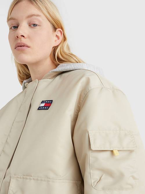 Tommy Hilfiger Badge Csuklyás Bomber Kabát Női Bézs | TH985CKI