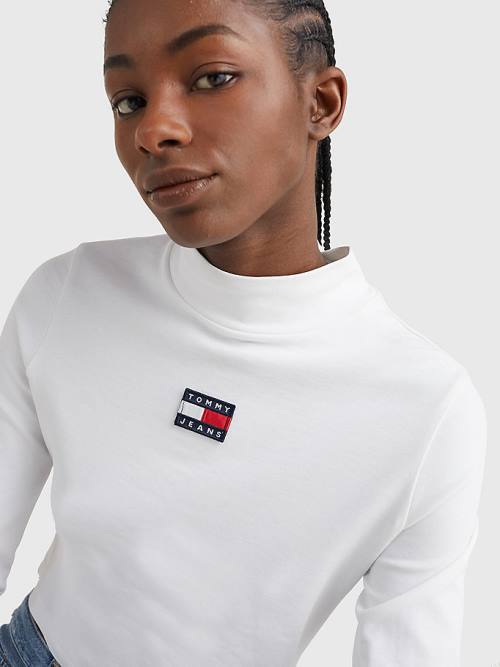 Tommy Hilfiger Badge Mock Turtleneck Long Sleeve Póló Női Fehér | TH541NGO