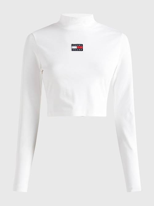 Tommy Hilfiger Badge Mock Turtleneck Long Sleeve Póló Női Fehér | TH541NGO