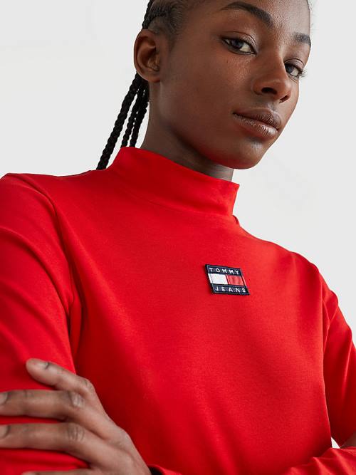 Tommy Hilfiger Badge Mock Turtleneck Long Sleeve Póló Női Piros | TH597EKX