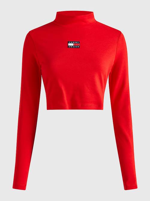 Tommy Hilfiger Badge Mock Turtleneck Long Sleeve Póló Női Piros | TH597EKX