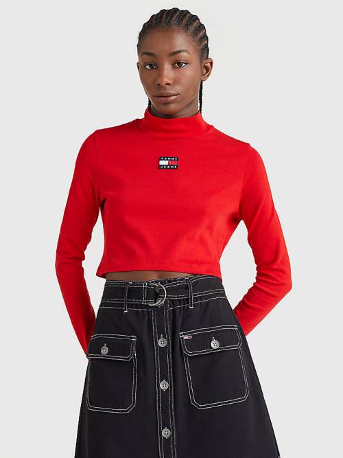 Tommy Hilfiger Badge Mock Turtleneck Long Sleeve Póló Női Piros | TH597EKX