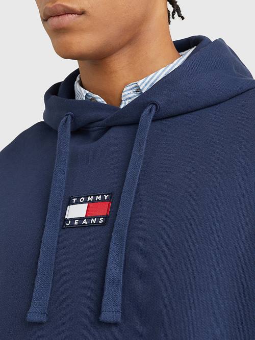 Tommy Hilfiger Badge Organic Pamut Kapucnis Pulóver Férfi Kék | TH038AOP