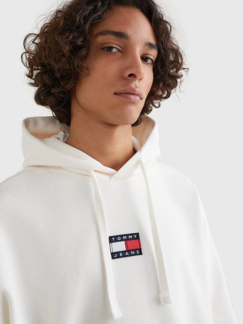 Tommy Hilfiger Badge Organic Pamut Kapucnis Pulóver Férfi Fehér | TH165RFS