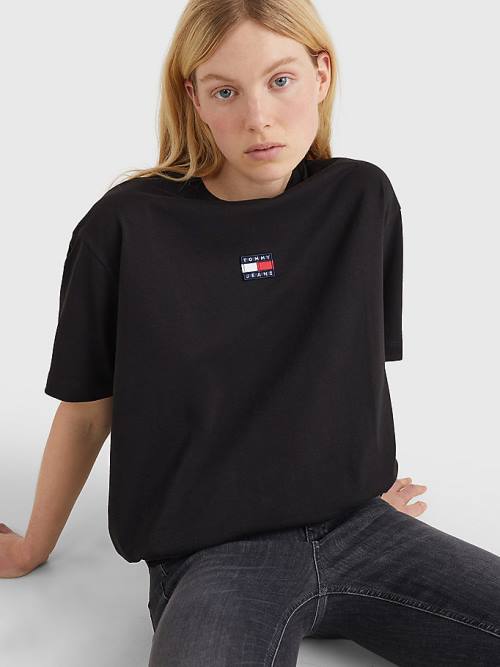 Tommy Hilfiger Badge Oversized Fit Póló Női Fekete | TH012BJZ