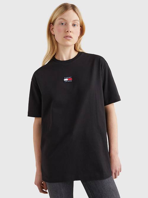 Tommy Hilfiger Badge Oversized Fit Póló Női Fekete | TH012BJZ