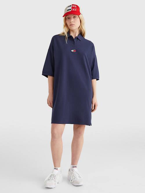 Tommy Hilfiger Badge Oversized Polo Ruha Női Kék | TH352NTC