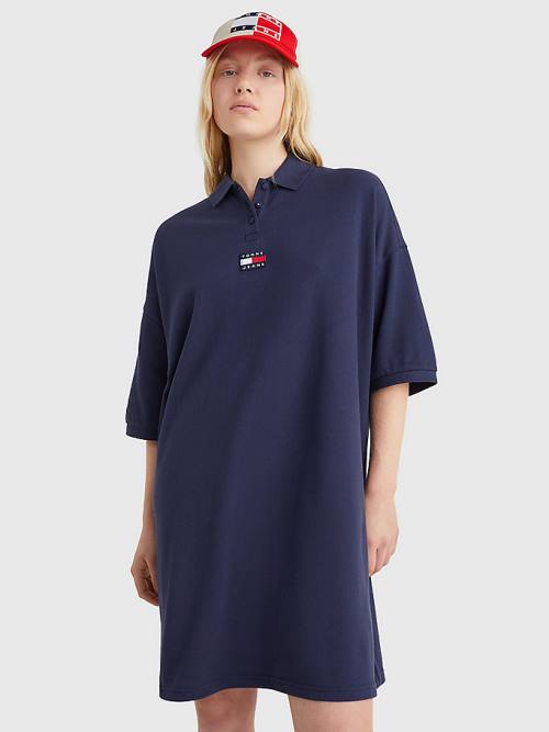 Tommy Hilfiger Badge Oversized Polo Ruha Női Kék | TH352NTC