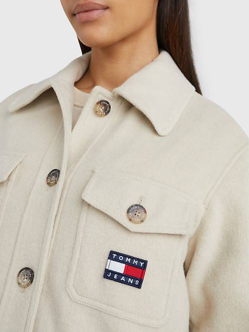 Tommy Hilfiger Badge Pocket Shacket Kabát Női Bézs | TH625DNY