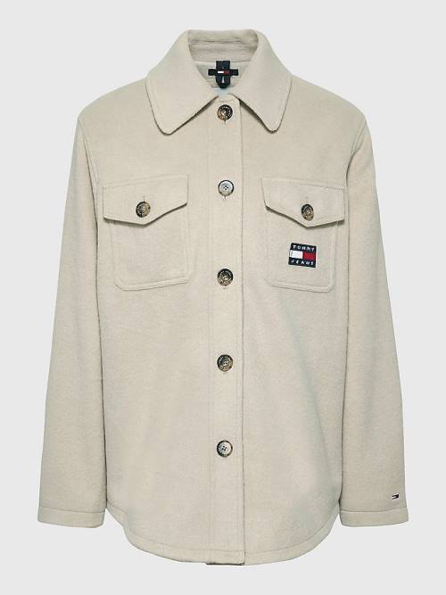 Tommy Hilfiger Badge Pocket Shacket Kabát Női Bézs | TH625DNY