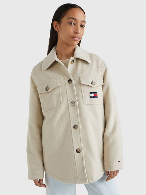 Tommy Hilfiger Badge Pocket Shacket Kabát Női Bézs | TH625DNY