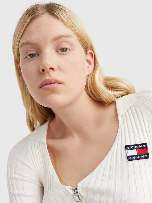 Tommy Hilfiger Badge Recycled Zip-Thru Cardigan Pulóverek Női Fehér | TH031RDV