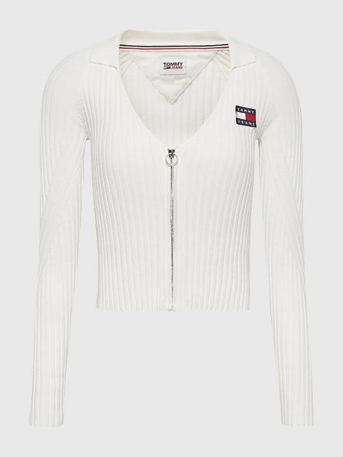 Tommy Hilfiger Badge Recycled Zip-Thru Cardigan Pulóverek Női Fehér | TH031RDV