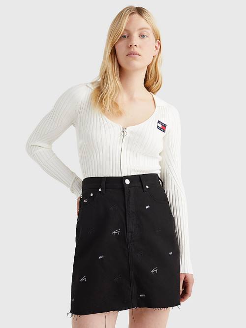 Tommy Hilfiger Badge Recycled Zip-Thru Cardigan Pulóverek Női Fehér | TH031RDV