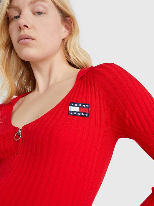 Tommy Hilfiger Badge Recycled Zip-Thru Cardigan Pulóverek Női Piros | TH154CLJ