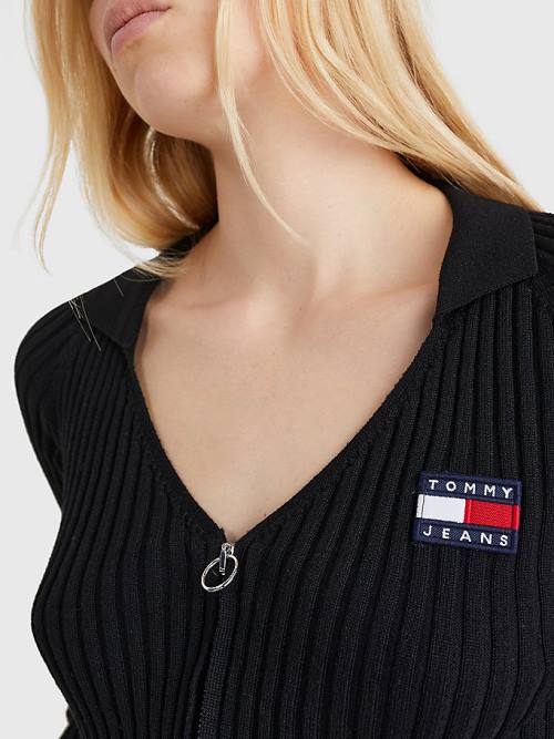 Tommy Hilfiger Badge Recycled Zip-Thru Cardigan Pulóverek Női Fekete | TH741IYD