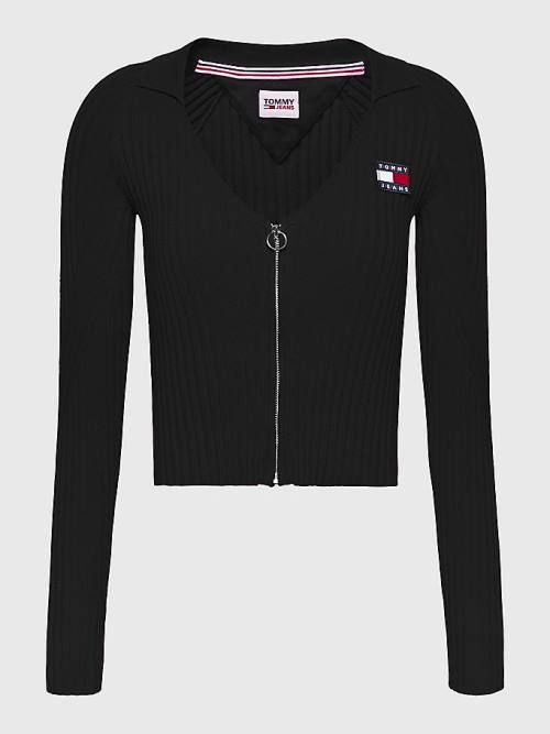 Tommy Hilfiger Badge Recycled Zip-Thru Cardigan Pulóverek Női Fekete | TH741IYD