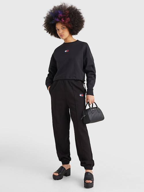 Tommy Hilfiger Badge Relaxed Fit Cuffed Joggers Nadrág Női Fekete | TH213LKT