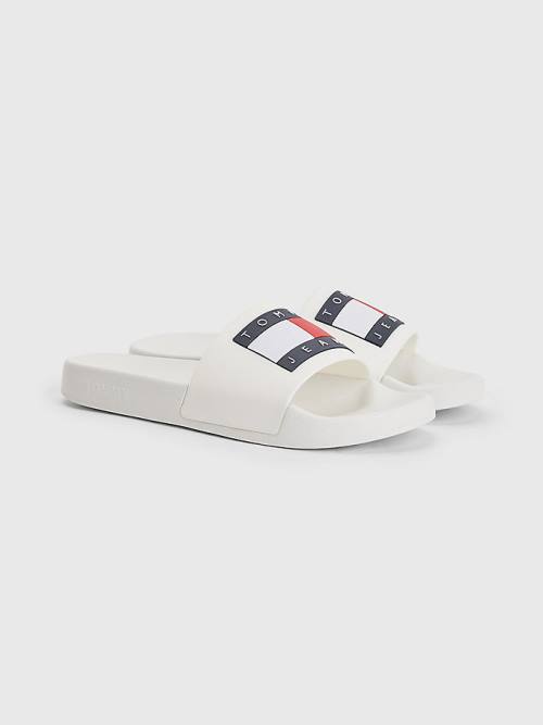 Tommy Hilfiger Badge Slides Szandál Női Fehér | TH136YBT