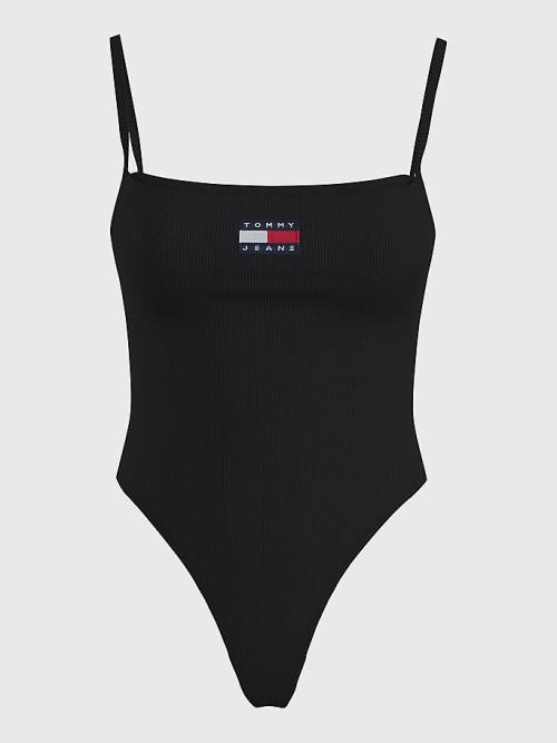 Tommy Hilfiger Badge Square Neck Bodysuit Póló Női Fekete | TH309UHA