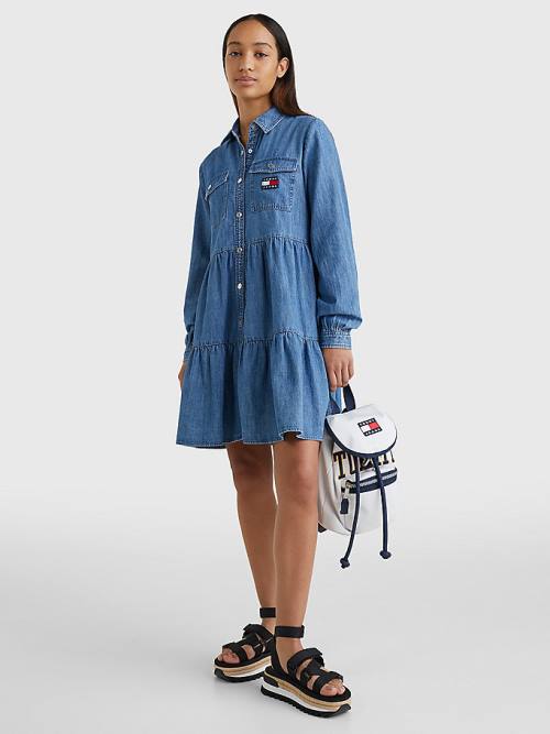 Tommy Hilfiger Badge Tiered Denim Shirt Ruha Női Denim | TH263ACM