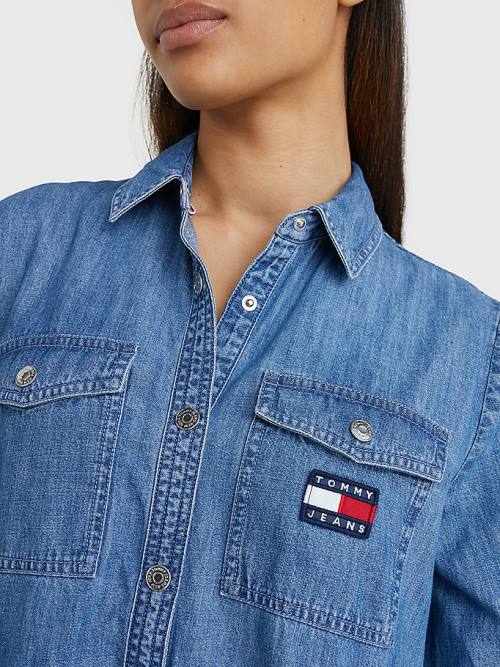 Tommy Hilfiger Badge Tiered Denim Shirt Ruha Női Denim | TH263ACM