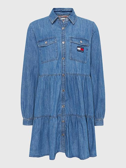 Tommy Hilfiger Badge Tiered Denim Shirt Ruha Női Denim | TH263ACM