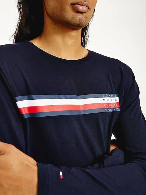 Tommy Hilfiger Bar Logo Long Sleeve Póló Férfi Kék | TH186CRG