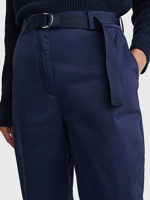 Tommy Hilfiger Belted Derekú Tapered Leg Chinos Nadrág Női Kék | TH142PVH