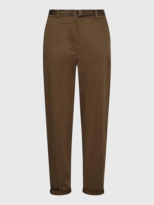 Tommy Hilfiger Belted Derekú Tapered Leg Chinos Nadrág Női Khaki | TH923CEN