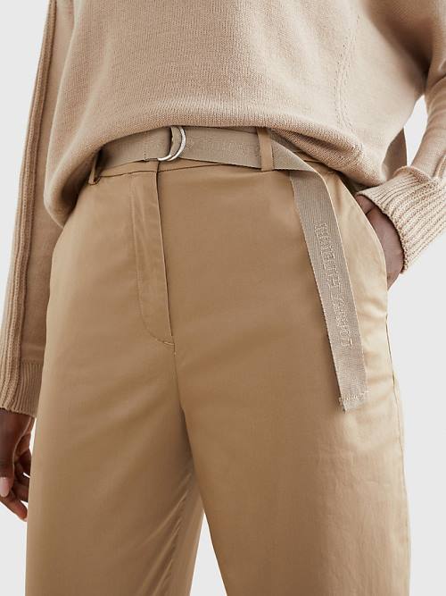 Tommy Hilfiger Belted Derekú Tapered Leg Chinos Nadrág Női Bézs | TH982LSM