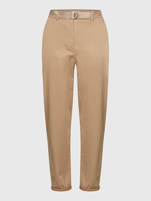 Tommy Hilfiger Belted Derekú Tapered Leg Chinos Nadrág Női Bézs | TH982LSM