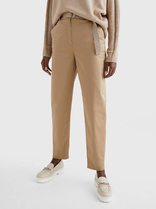 Tommy Hilfiger Belted Derekú Tapered Leg Chinos Nadrág Női Bézs | TH982LSM