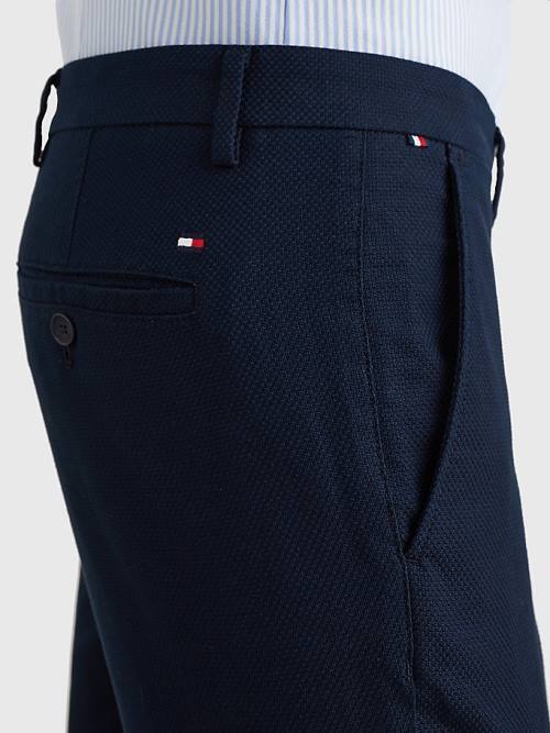 Tommy Hilfiger Bleecker Basket Weave Slim Fit Chinos Nadrág Férfi Kék | TH032FUS