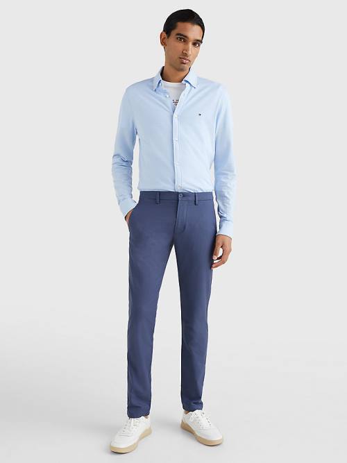 Tommy Hilfiger Bleecker Basket Weave Slim Fit Chinos Nadrág Férfi Kék | TH385LUC