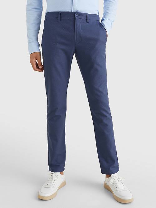 Tommy Hilfiger Bleecker Basket Weave Slim Fit Chinos Nadrág Férfi Kék | TH385LUC