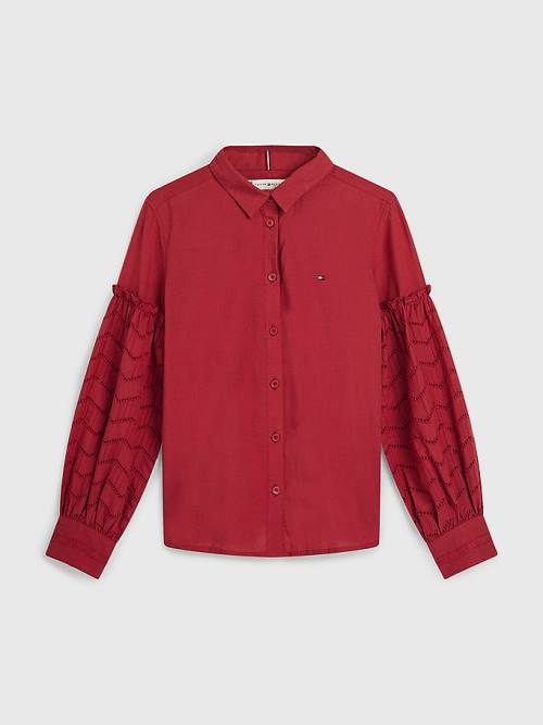 Tommy Hilfiger Broderie Anglaise Puff Sleeve Shirt Póló Lány Piros | TH149AJF