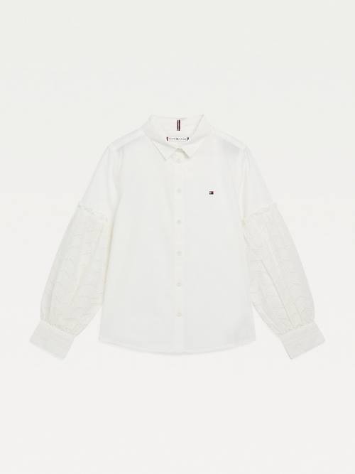 Tommy Hilfiger Broderie Anglaise Puff Sleeve Shirt Póló Lány Fehér | TH503CQA