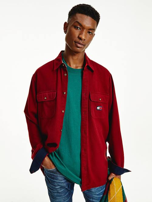 Tommy Hilfiger Brushed Organic Pamut Overshirt Ingek Férfi Piros | TH948HGZ