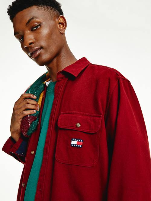 Tommy Hilfiger Brushed Organic Pamut Overshirt Ingek Férfi Piros | TH948HGZ