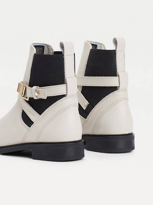 Tommy Hilfiger Buckled Bőr Ankle Bakancs Női Bézs | TH167TOP