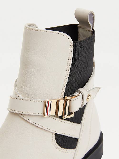 Tommy Hilfiger Buckled Bőr Ankle Bakancs Női Bézs | TH167TOP