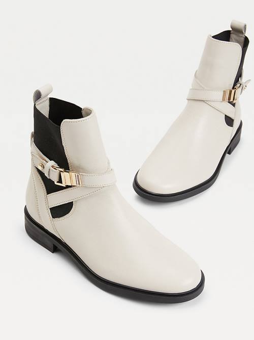 Tommy Hilfiger Buckled Bőr Ankle Bakancs Női Bézs | TH167TOP