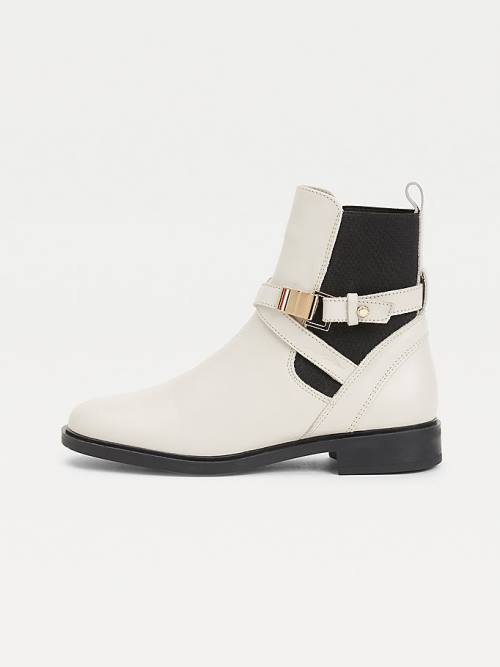 Tommy Hilfiger Buckled Bőr Ankle Bakancs Női Bézs | TH167TOP