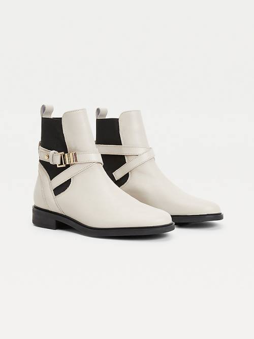 Tommy Hilfiger Buckled Bőr Ankle Bakancs Női Bézs | TH167TOP