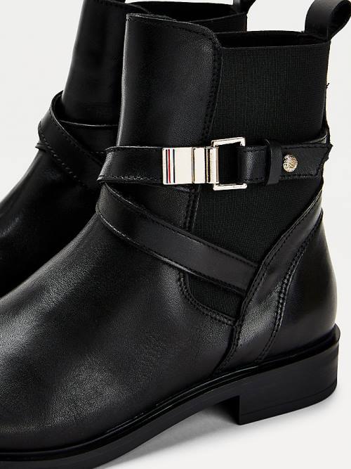 Tommy Hilfiger Buckled Bőr Ankle Bakancs Női Fekete | TH549FMJ